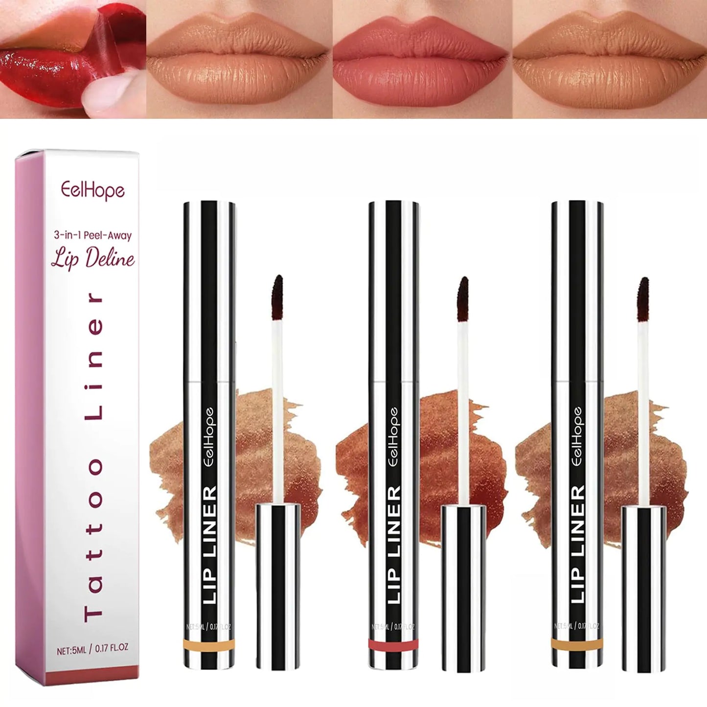 Mrettick 3PCS Lip Liner,Peel Off Lip Liner Tattoo Peel Off Lip Stain Long Lasting Lip Stain Peel Off Infused with Hyaluronic Acid & Vitamin E Makeup Gift for Women